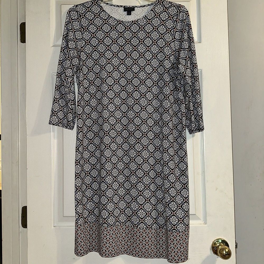 J. Jill Wearever Coll. Dress Gray  Navy Orange White Casual Dress Size Medium‎